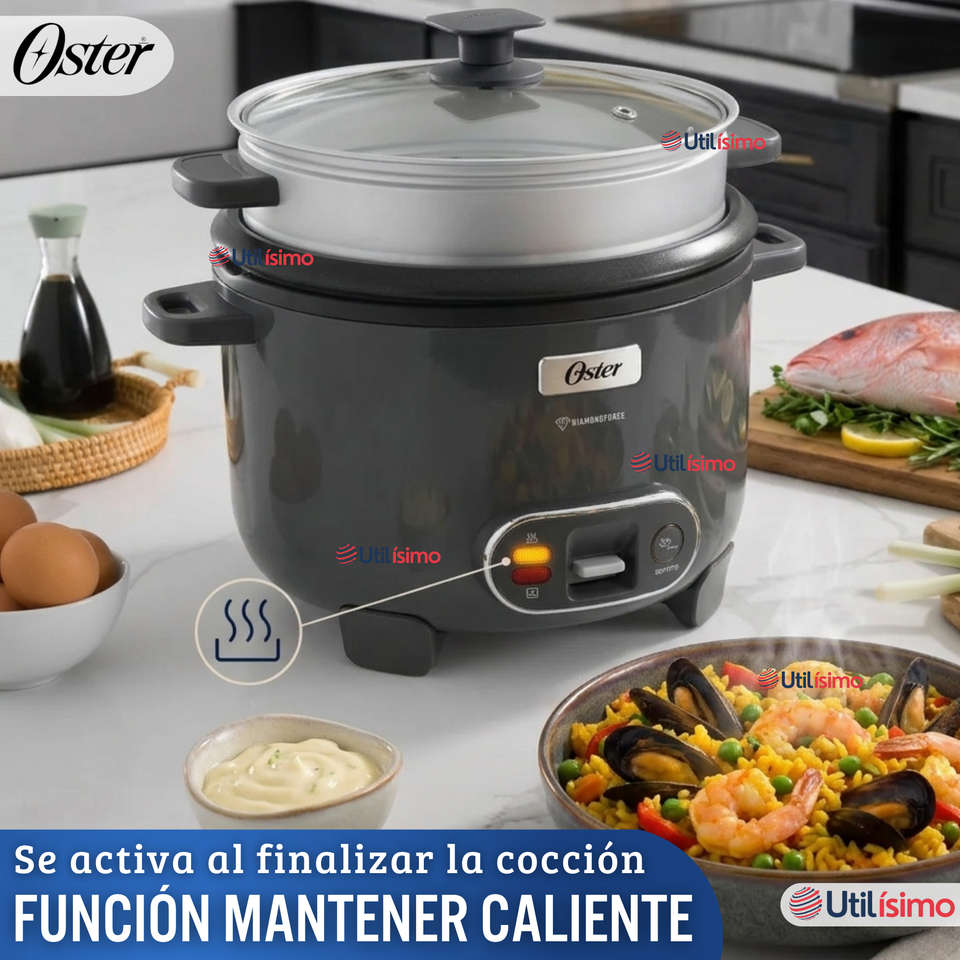 Oster Arrocera, 3 En 1, 12 Tazas Capacidad, Función Sofrito, Vaporera, Recubrimiento Antiadherente Oster DiamondForce,
