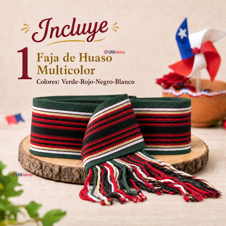 Faja Huaso Juvenil Fiestas Patrias Bailes Típico Verde Multicolor