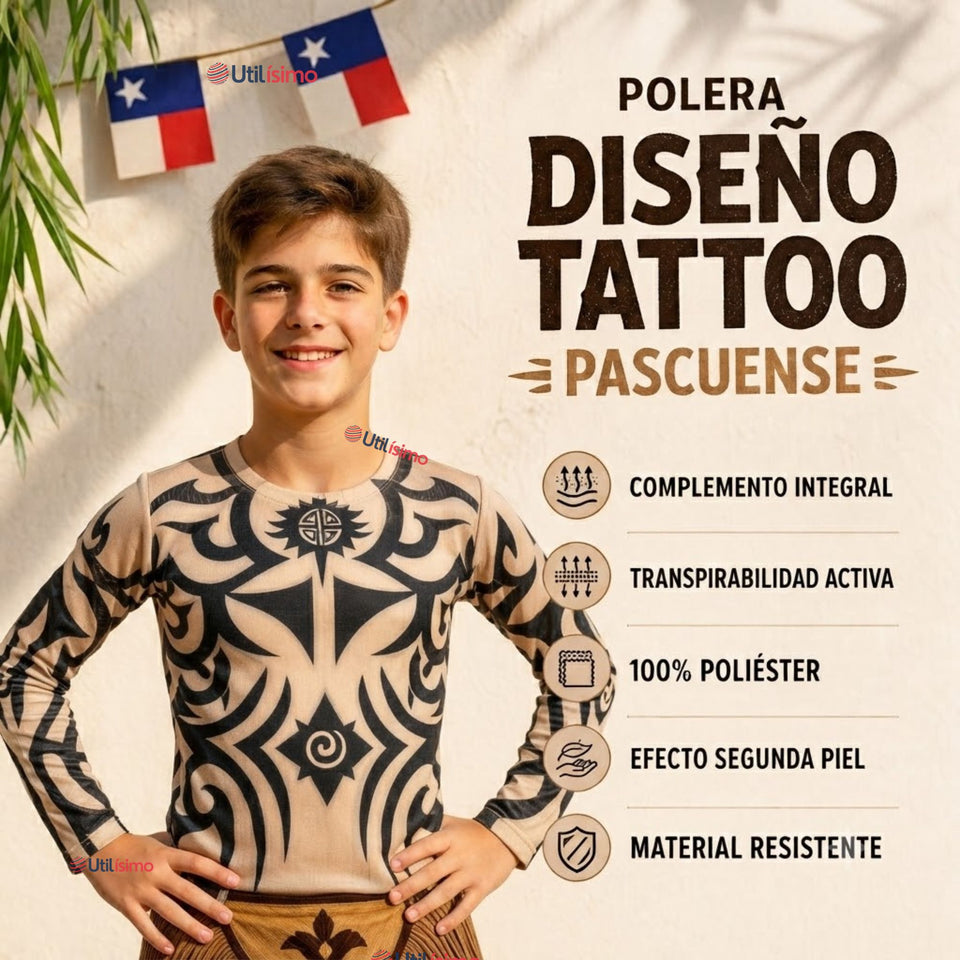 Polera Diseño Tattoo Juvenil Rapa Nui Estilo Pascuense Traje Danza