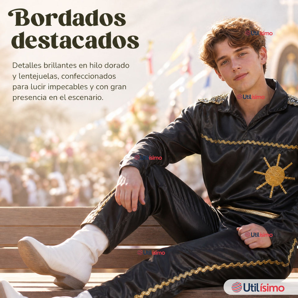 Traje Típico Caporal Negro Danza Tradicional Fiestas Patrias