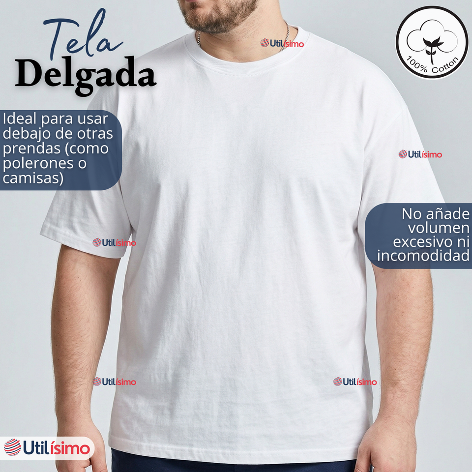 Pack 3 Camisetas Poleras Algodón Primera Capa Manga Corta Blanco Hombre
