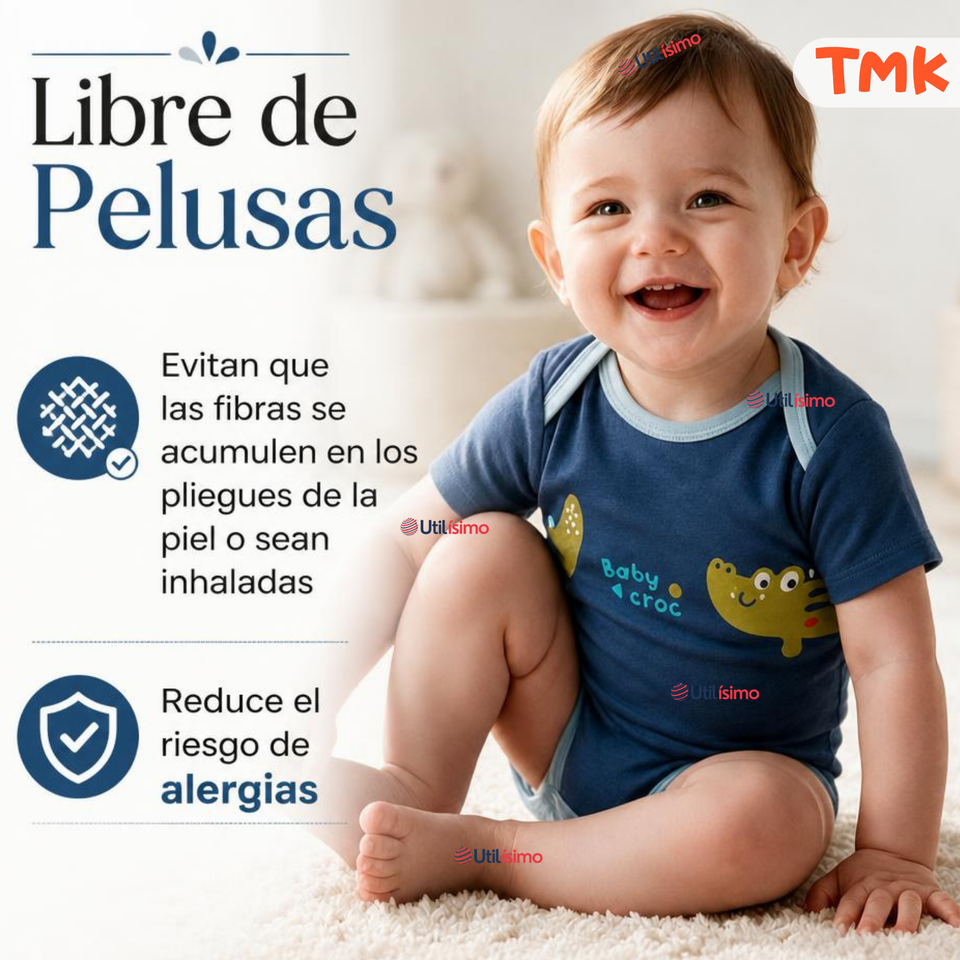 Pack 5 Bodys Manga Corta %100 Algodón Tedmimak Niño Blue Croc Jungle