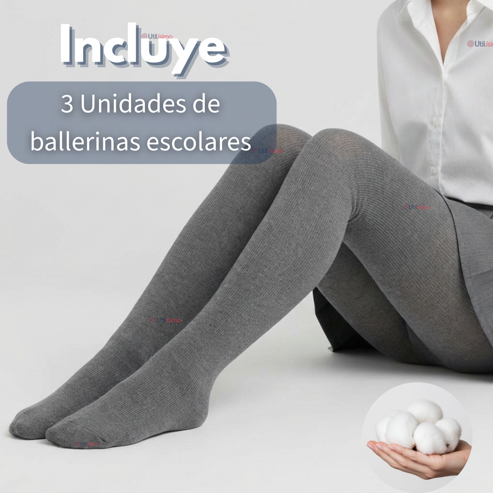 Pack 3 Panty Ballerinas Elasticadas Escolares Niña Algodón Gris