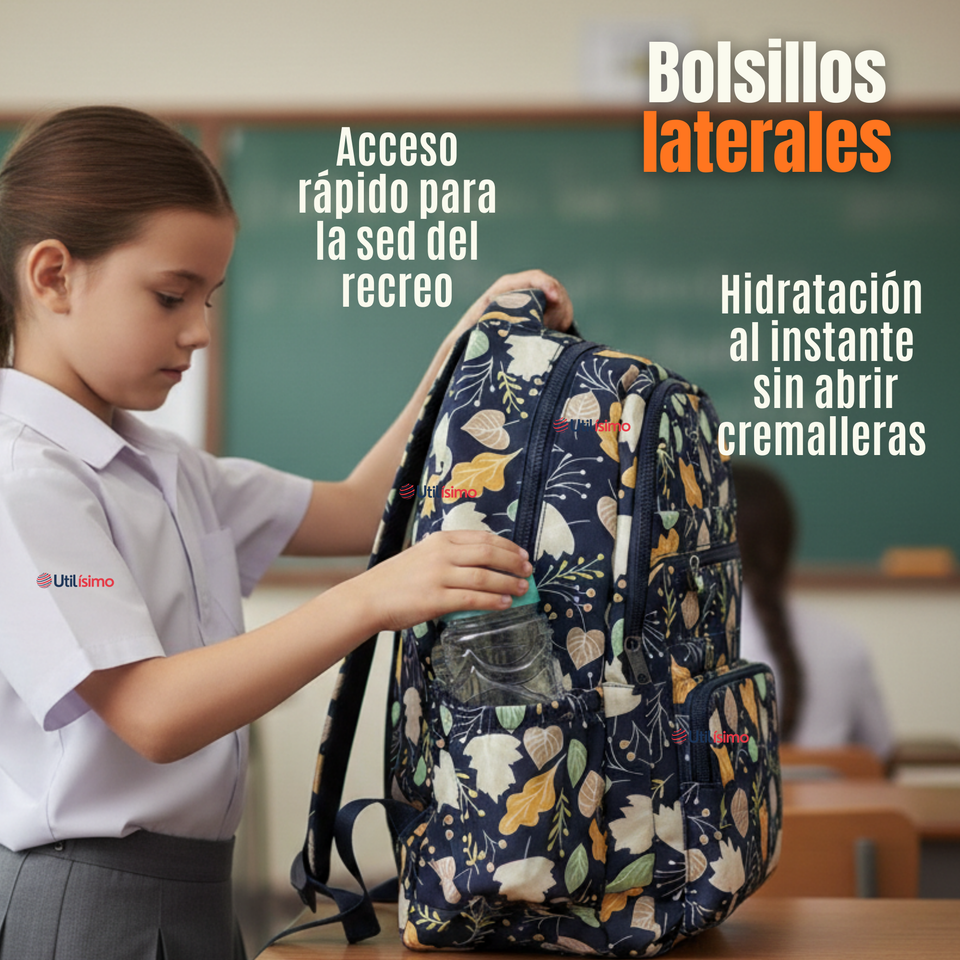 Mochila Escolar Con Estuche 46cm Poliéster Impermeable Niña Juvenil