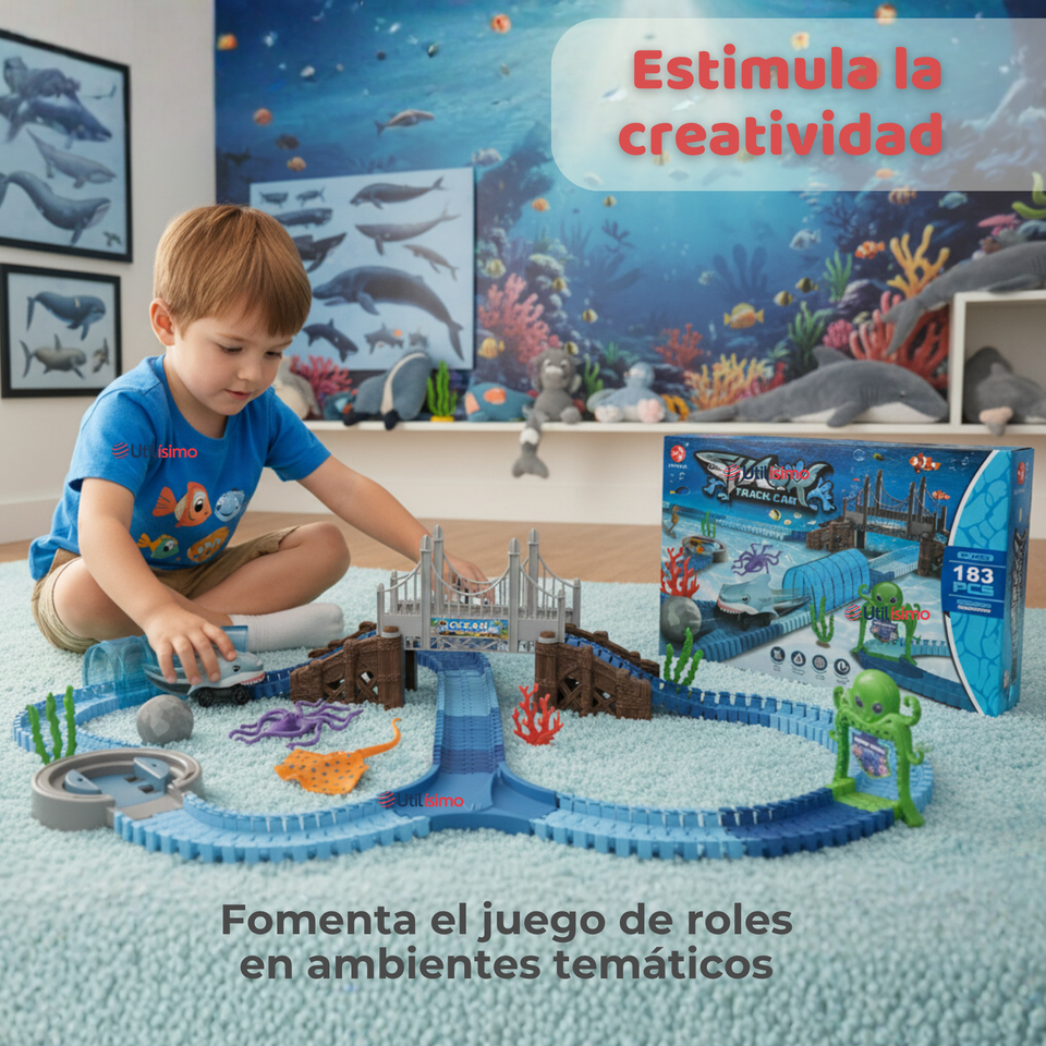 Pista Carreras de Auto Juguete Flexible Acuático 183 Piezas