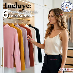 Pack 6 Camisetas Poleras Polar Primera Capa Acanalada Cuello Beatle Manga Larga Colores Surtidos Mujer