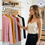 Pack 6 Camisetas Poleras Polar Primera Capa Acanalada Cuello Beatle Manga Larga Colores Surtidos Mujer