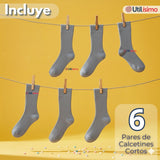 Pack 6 Calcetínes Escolares Corto Acrilico Gris Niño Juvenil