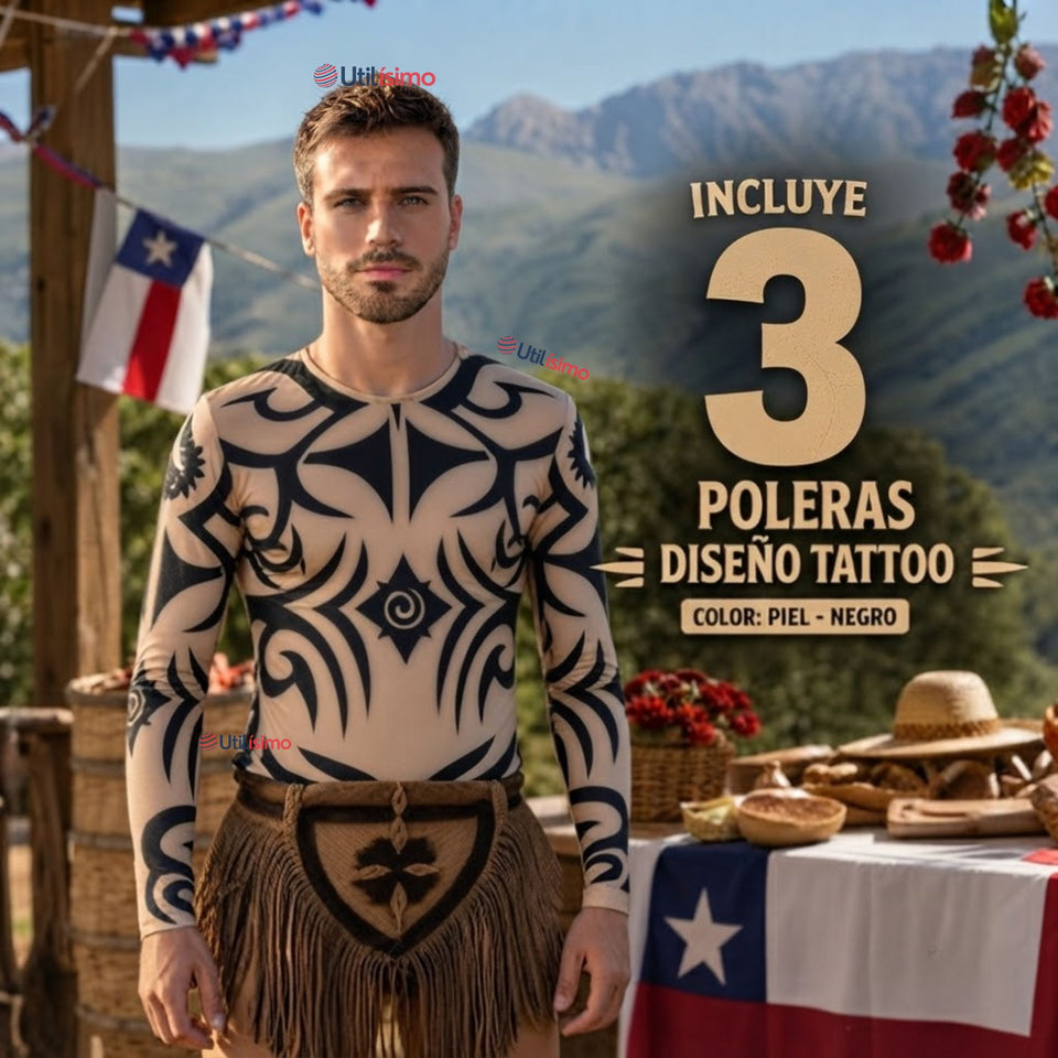 Pack 3 Poleras Diseño Tattoo Hombre Rapa Nui Estilo Pascuense Traje Danza