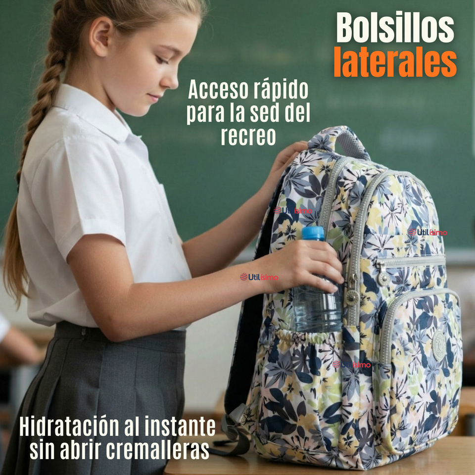 Mochila Escolar Con Estuche 46cm Poliéster Impermeable Niña Juvenil