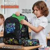 Mochila Escolar Kit Con Estuche y Lonchera 43cm Tela Oxford Rock Star Niño