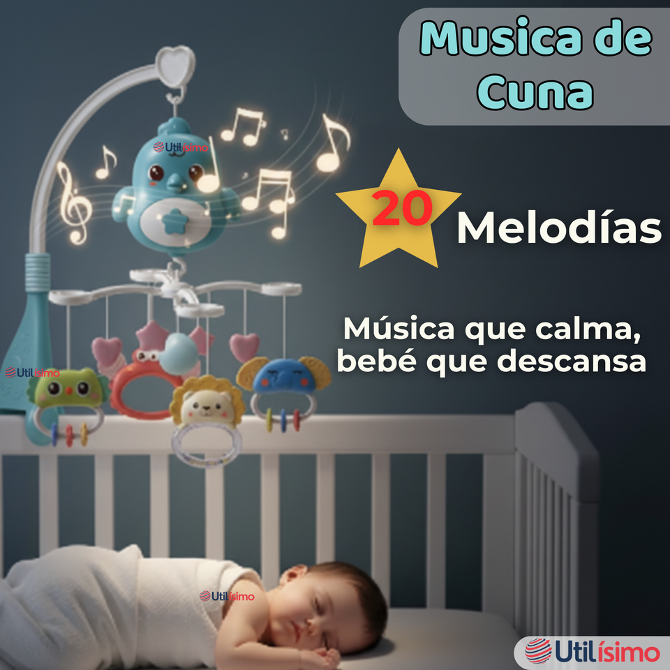 Móvil Giratorio Musical Proyector Bebé Niño Azul