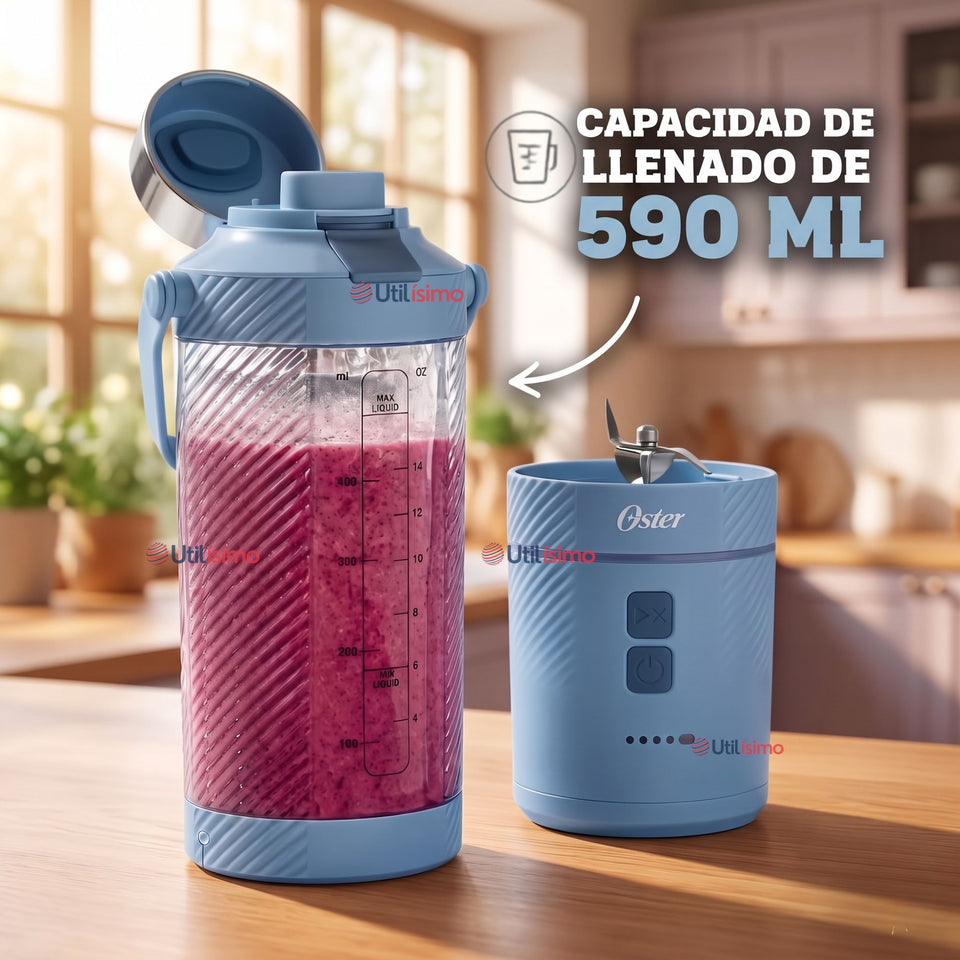 Oster Licuadora Portátil, GoMAX, 590 ml de Capacidad, para Smoothies, Azul, BLSTGFP-MH20-000