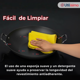 Wok Chino Acero Inoxidable Antiadherente 34cm+ Cuchara de Madera de Bambú