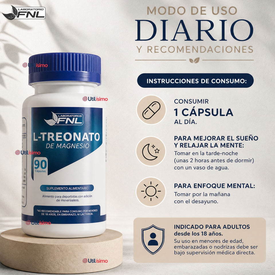 L-Treonato De Magnesio FNL 90 Capsulas Stress Fatiga Sabor Natural