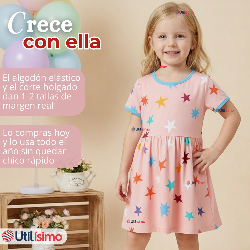 Vestido Manga Corta Estrellas Algodón Niña
