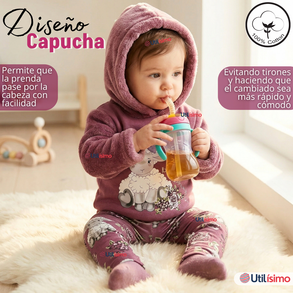 Conjunto 2 Piezas Buzo Pantalón Y Polerón Con Capucha De Algodón Morado Bebé Niña