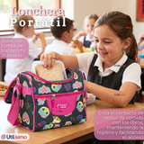 Mochila Escolar + Estuche + Lonchera 43cm Tela Oxford Negro Corazones Niña