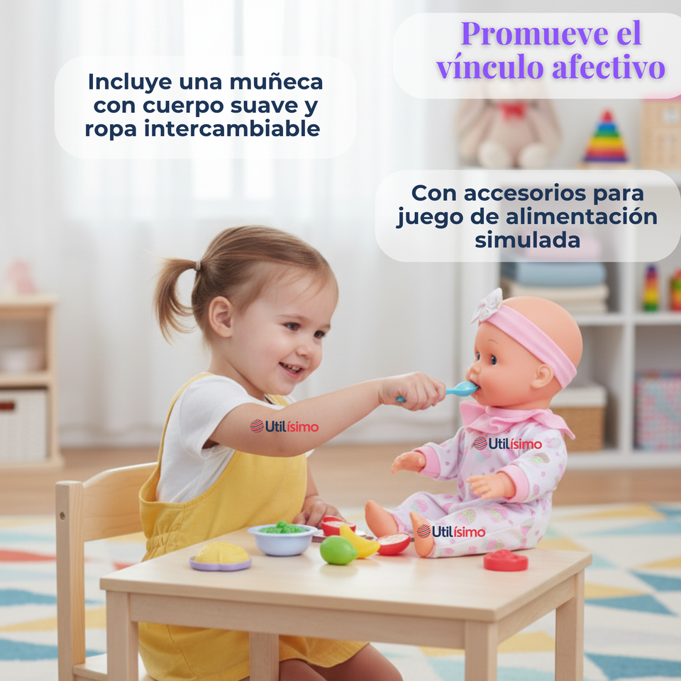 Muñeca Bebe Juguete Con Set Para Baño Con Accesorios