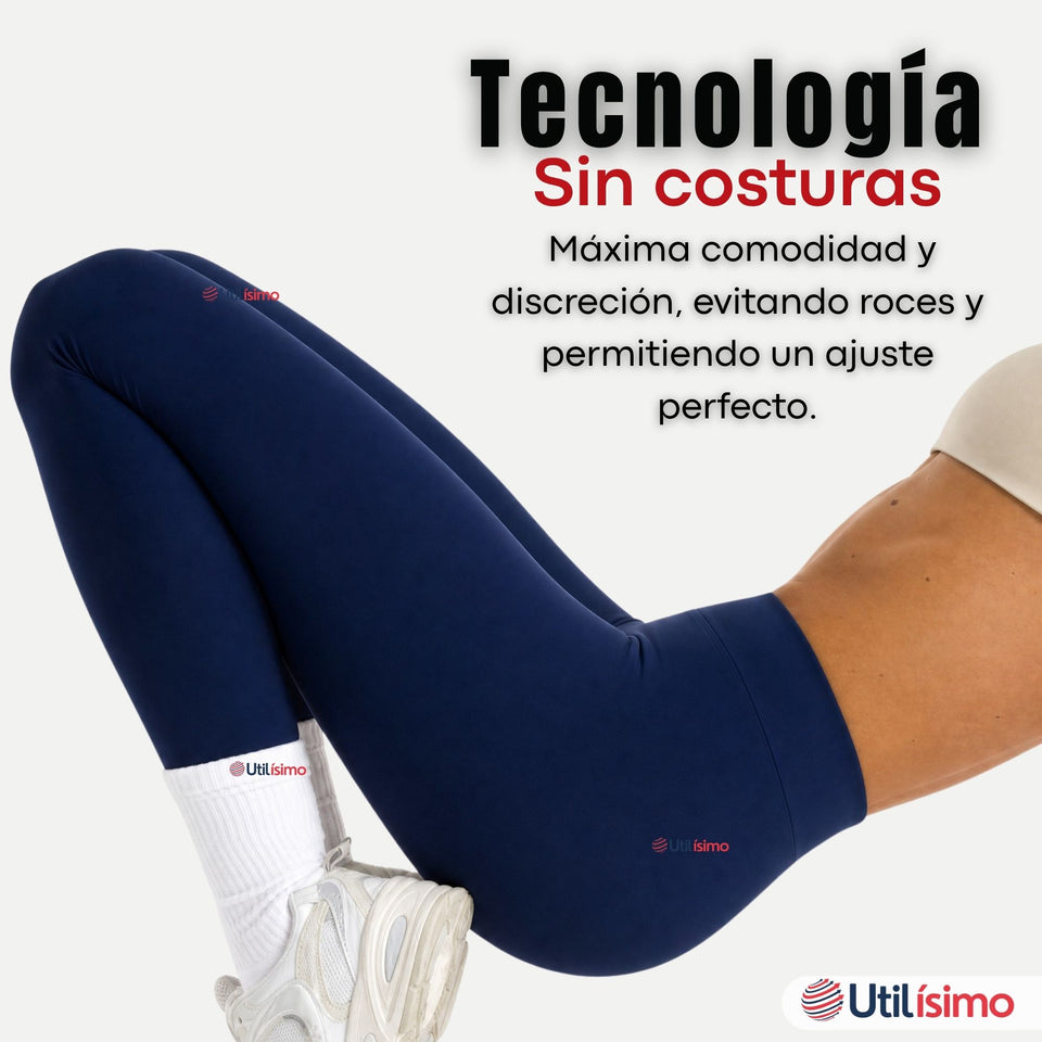 Calza Lola Polar Térmica Sin Costura Tiro Alto Elasticada Azul Marino