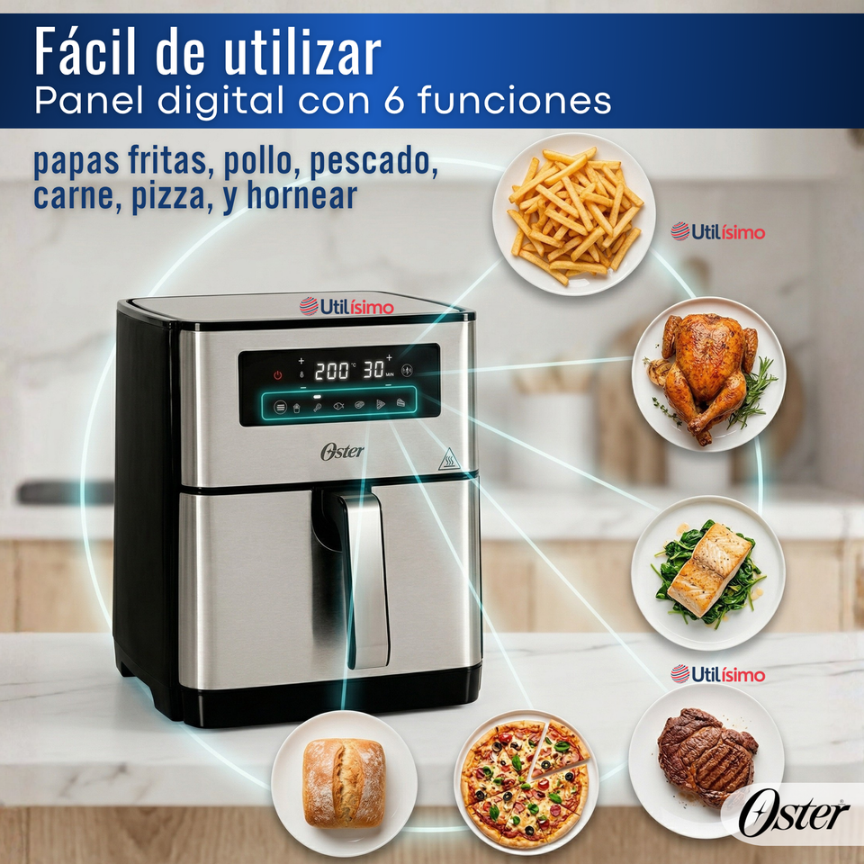 Freidora de aire digital Oster® con capacidad de 9L CKSTAF90D 1550W