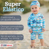 Traje de Baño Flotador Enterito Con Gorro Niño 2 Piezas 9 a 36 Meses Blue Sea