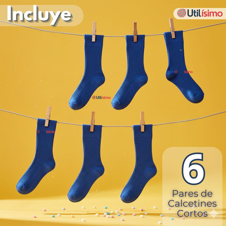 Pack 6 Calcetínes Escolares Corto Acrílico Azul Niño Juvenil