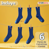 Pack 6 Calcetínes Escolares Corto Acrílico Azul Niño Juvenil