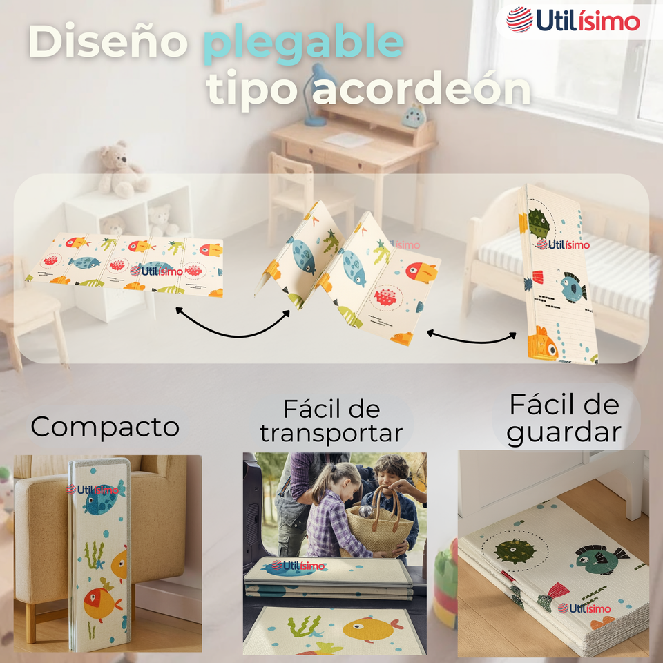 Alfombra Antigolpe Tapete Plegable Reversible para Bebés 200cm Surtido