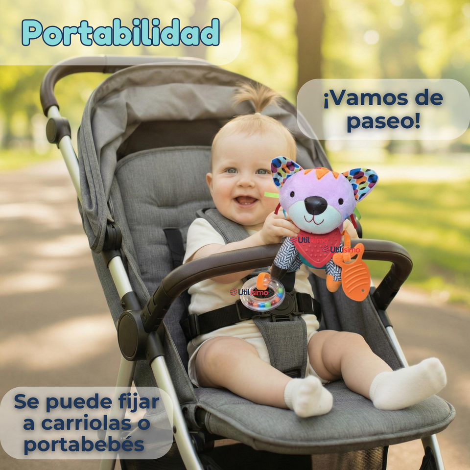 Juguete Peluche Animales Sensorial Con Mordedor Y Sonajero Diseño Gatico Niña y Niño