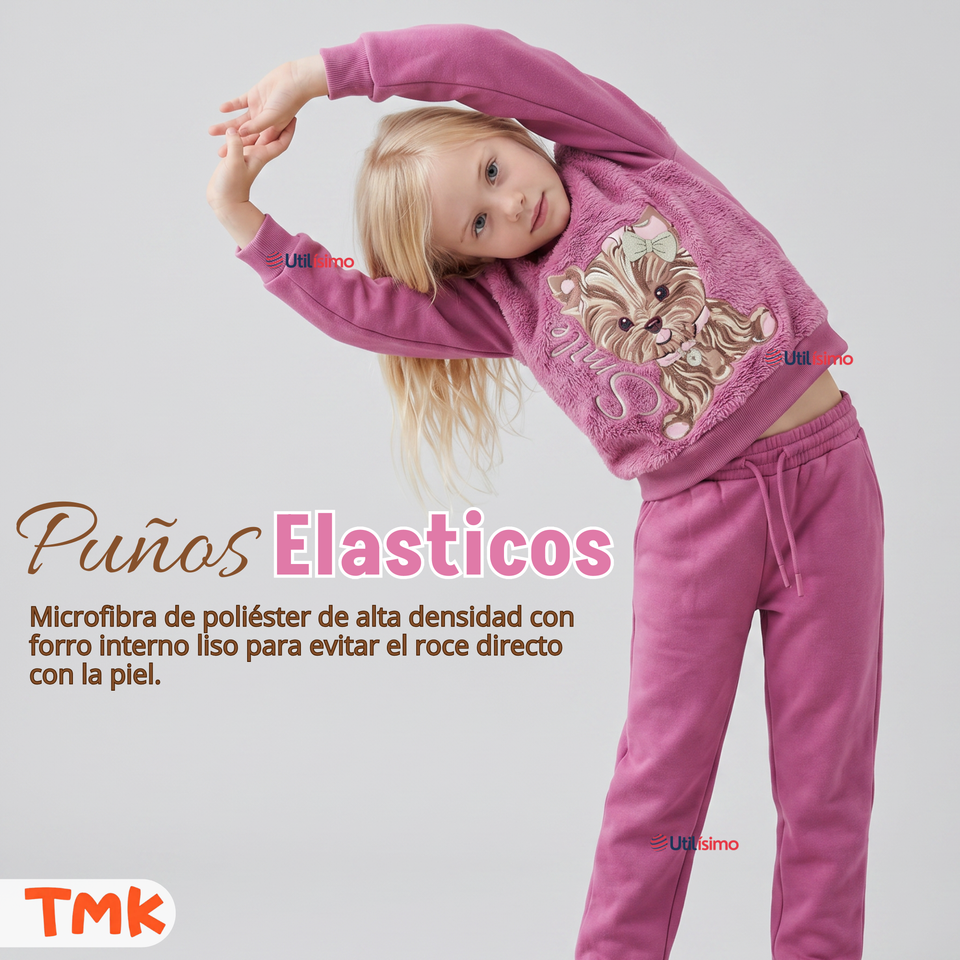 Conjunto Buzo Polera 2 Piezas Niña 100% Algodón Tedmimak Fluffy Rose