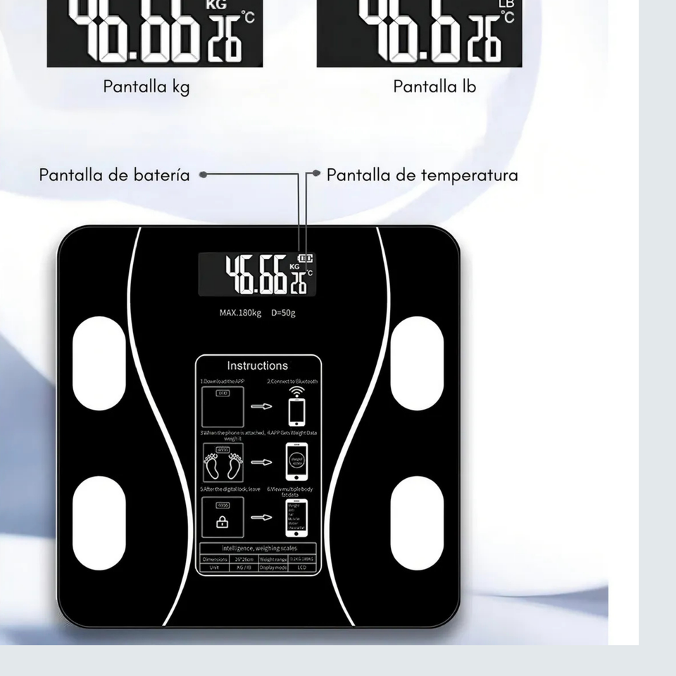 Balanza Pesa Digital Inteligente App Bluetooth Báscula Recargable