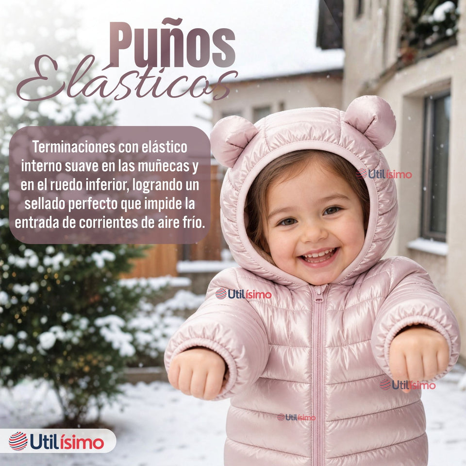 Parka Bebé Niña Rosada Térmica Acolchada Con Orejitas Beautiful Pink