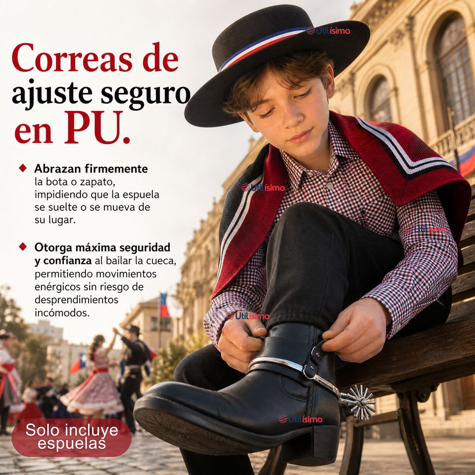 1 Par Espuelas Huaso Ajustable Fiestas Patrias Tallas 23-26, 27-32, 33-37, 38-40