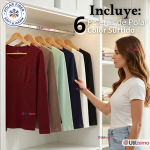 Pack 6 Camisetas Poleras Polar Primera Capa Acanalada Reductora Manga Larga Colores Surtidos Mujer