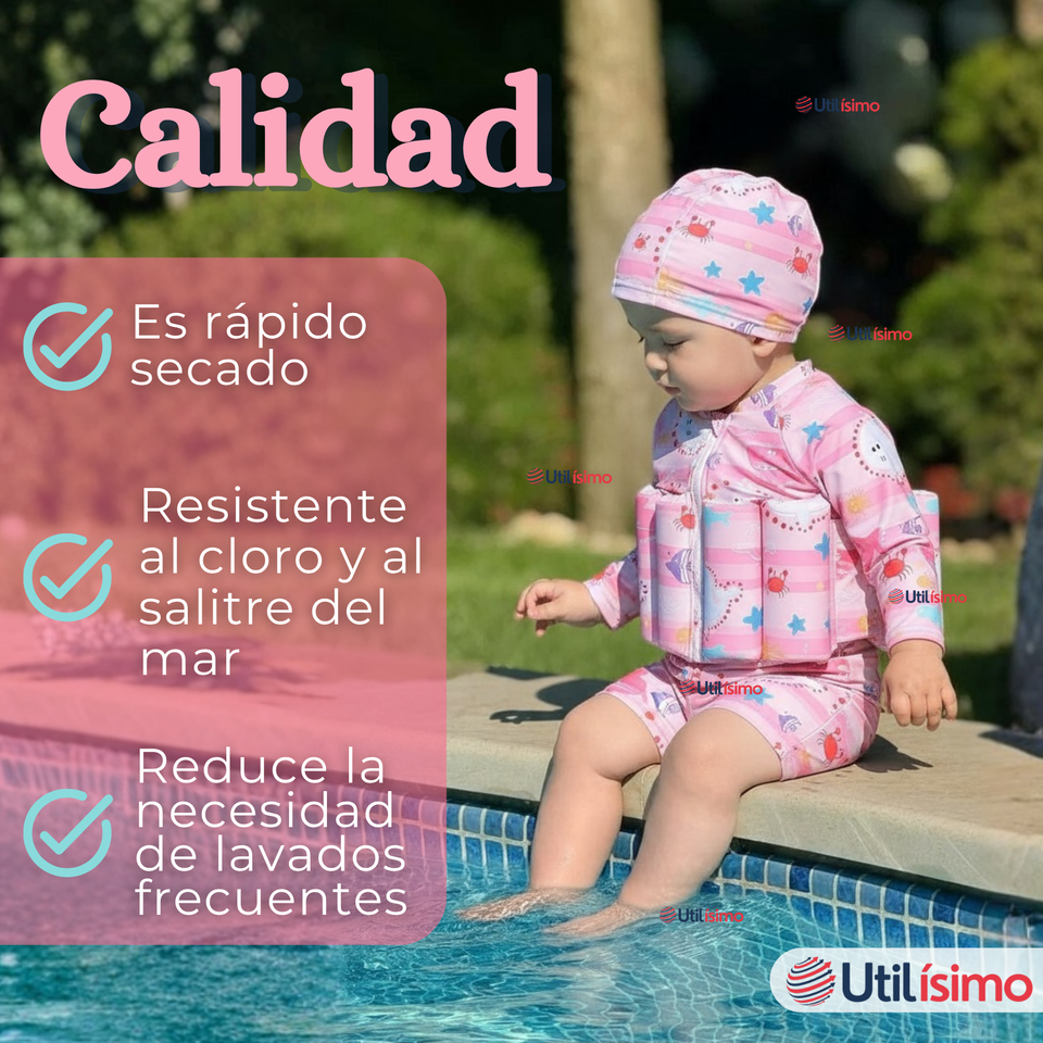 Traje de Baño Flotador Enterito Con Gorro 2 Piezas Niña 9 a 36 Meses Marine Fantasy