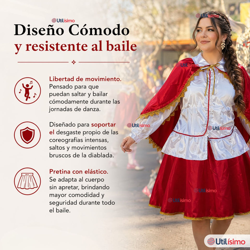 Traje Tirana Diablada Rojo 3 Piezas Mujer Adulta Baile Típico Fiestas Patrias