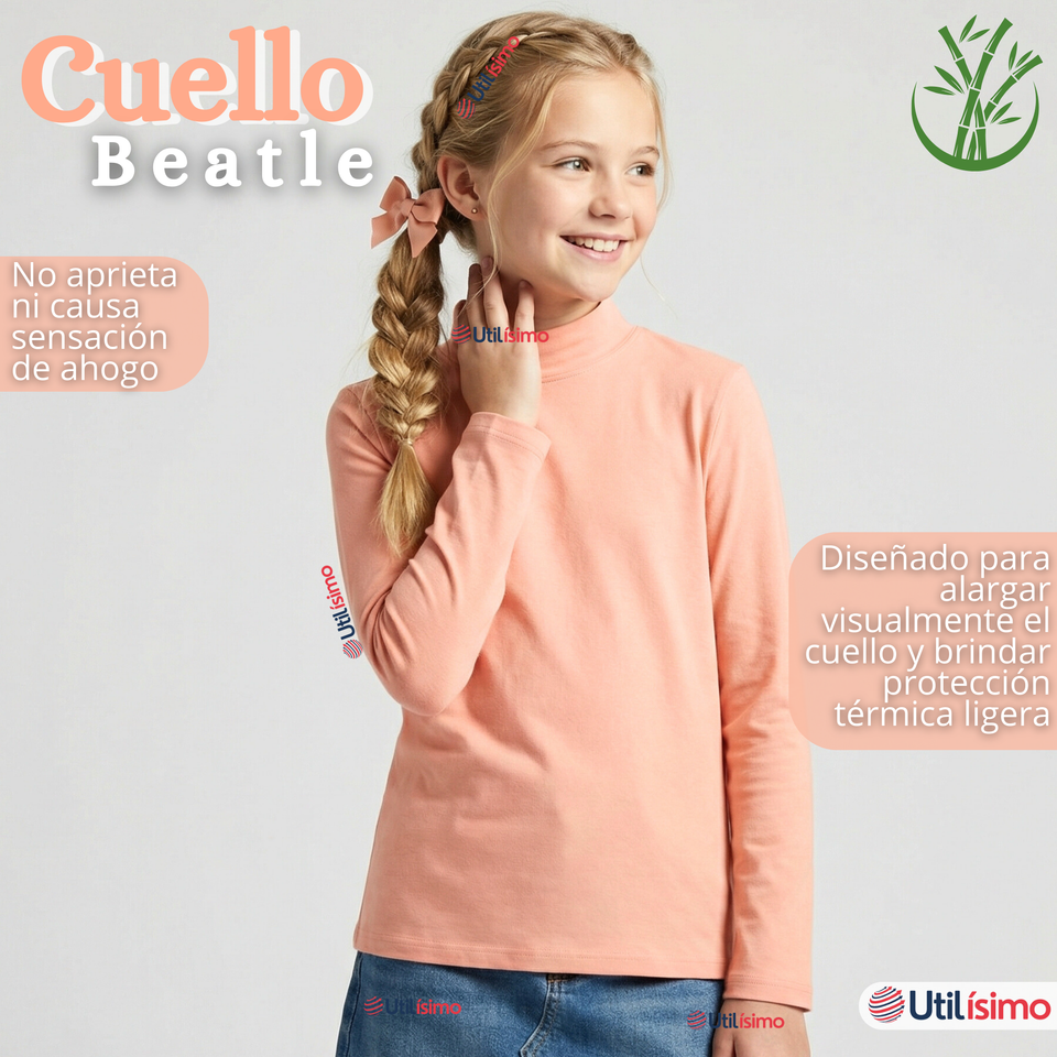 Pack 3 Poleras Camisetas Bambú Salmón Cuello Beatle Primera Capa  Manga Larga Niña