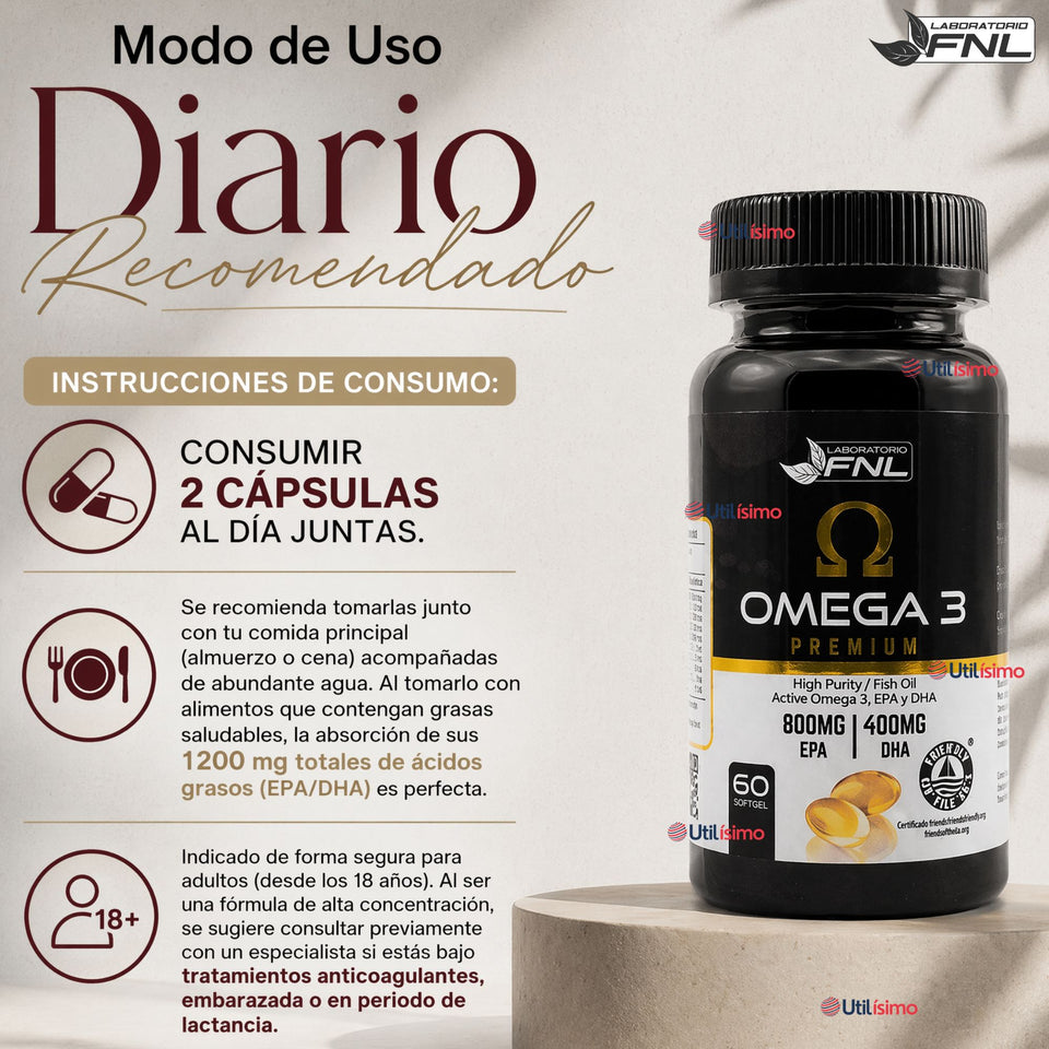 Omega 3 Premium FNL 800mg Epa, 400mg Dha, 60 Cápsulas