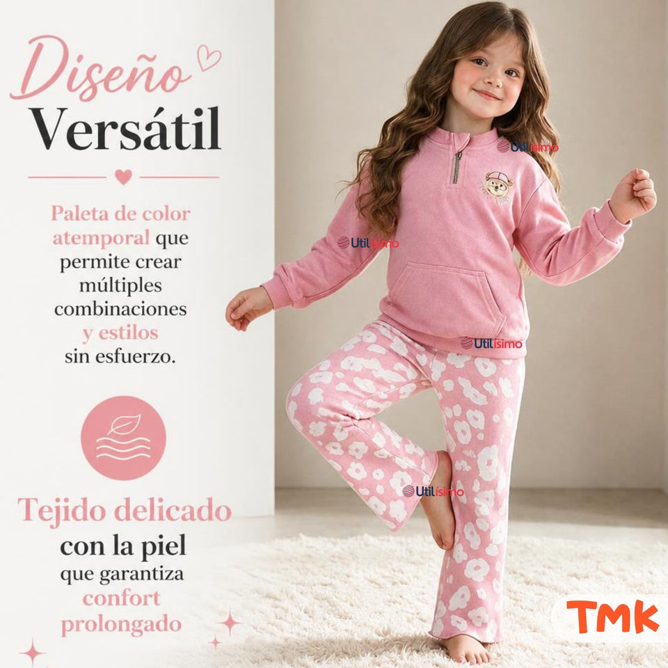 Conjunto 2 Piezas Polerón y Pantalón Buzo 100% Algodón Niña Tedmimak Beautiful flowers
