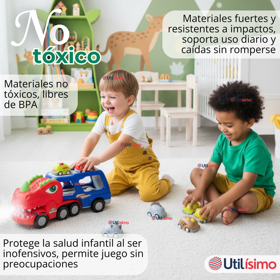 Camión De Dinosaurio 8 Mini Coches 2 Niveles Música Luces Juguete Niño