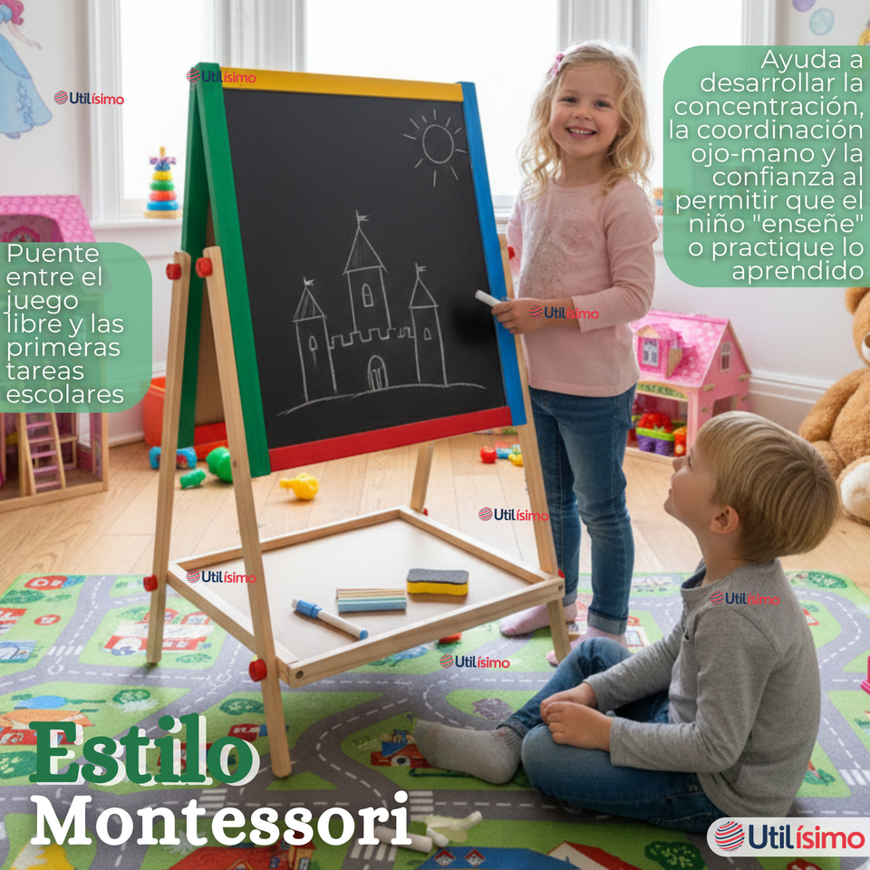 Pizarra Infantil 2 en 1 Tiza Plumon Magnética Estilo Montessori 64cm
