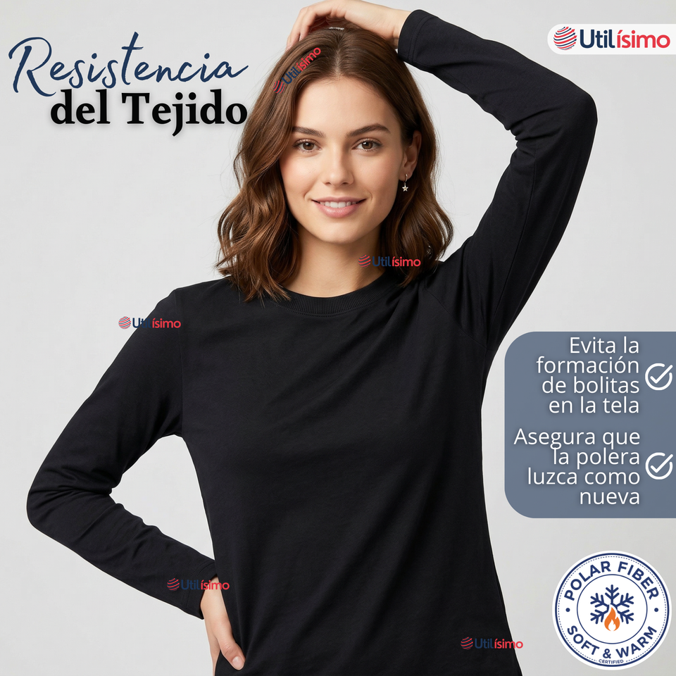 Camiseta Polera Polar Primera Capa Negro Manga Larga Mujer
