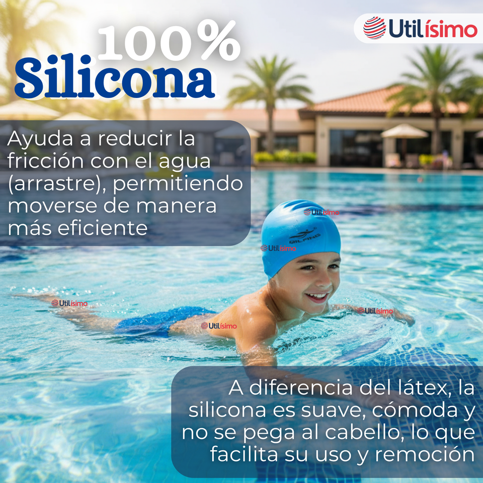 Gorro Gorra Natación Con Protector De Orejas Silicona Azul 12 años En Adelante
