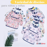 Pack 6 Babero Delantal Impermeable Premium Con Mangas Larga Para Bebe Y Niño