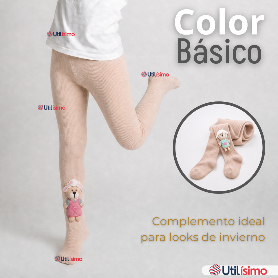 Panty 3D Osito Beige Tejida Niña Ballerina 78% Algodón Premium