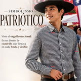 Camisa Cuadrille Huaso Hombre Blanco Azul  Regular Fit Fiestas Patrias