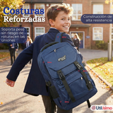 Mochila Escolar Azul Broches Impermeable Poliéster 48cm Niño