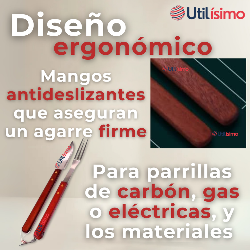 Set Cuchillo + Tenedor Para Parrillas Y Asados Acero Inoxidable