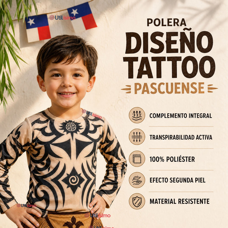 Pack 3 Poleras Diseño Tattoo Niño Rapa Nui Estilo Pascuense Traje Danza